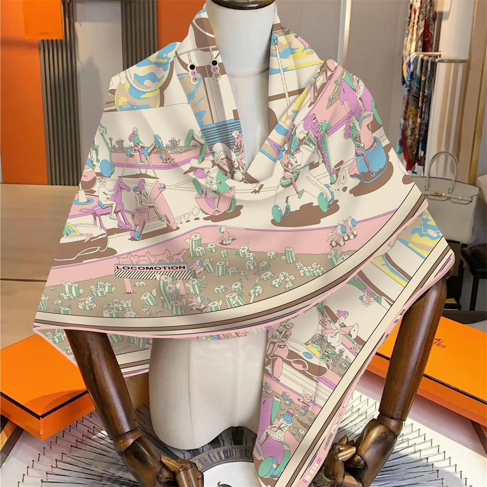 Pobing 135 Seide Kaschmir Schal Frauen Tech City Print quadratische Schals Wraps hand gerollte Bandana große Hijab weibliche Foulard cm – Detail 9