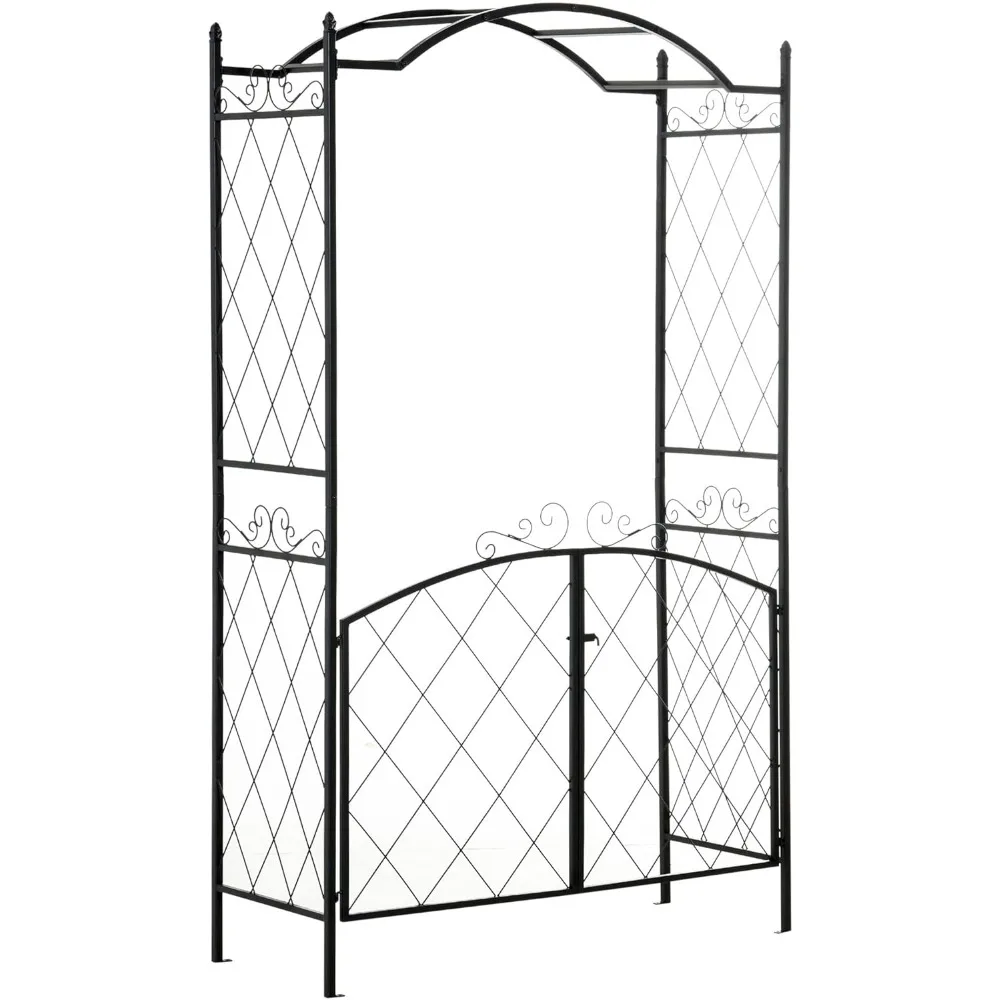 

85 Garden Arch Arbor, Metal Arch Trellis with Gate, Garden Archway for Climbing Vines, Wedding Ceremony Decoration, Black