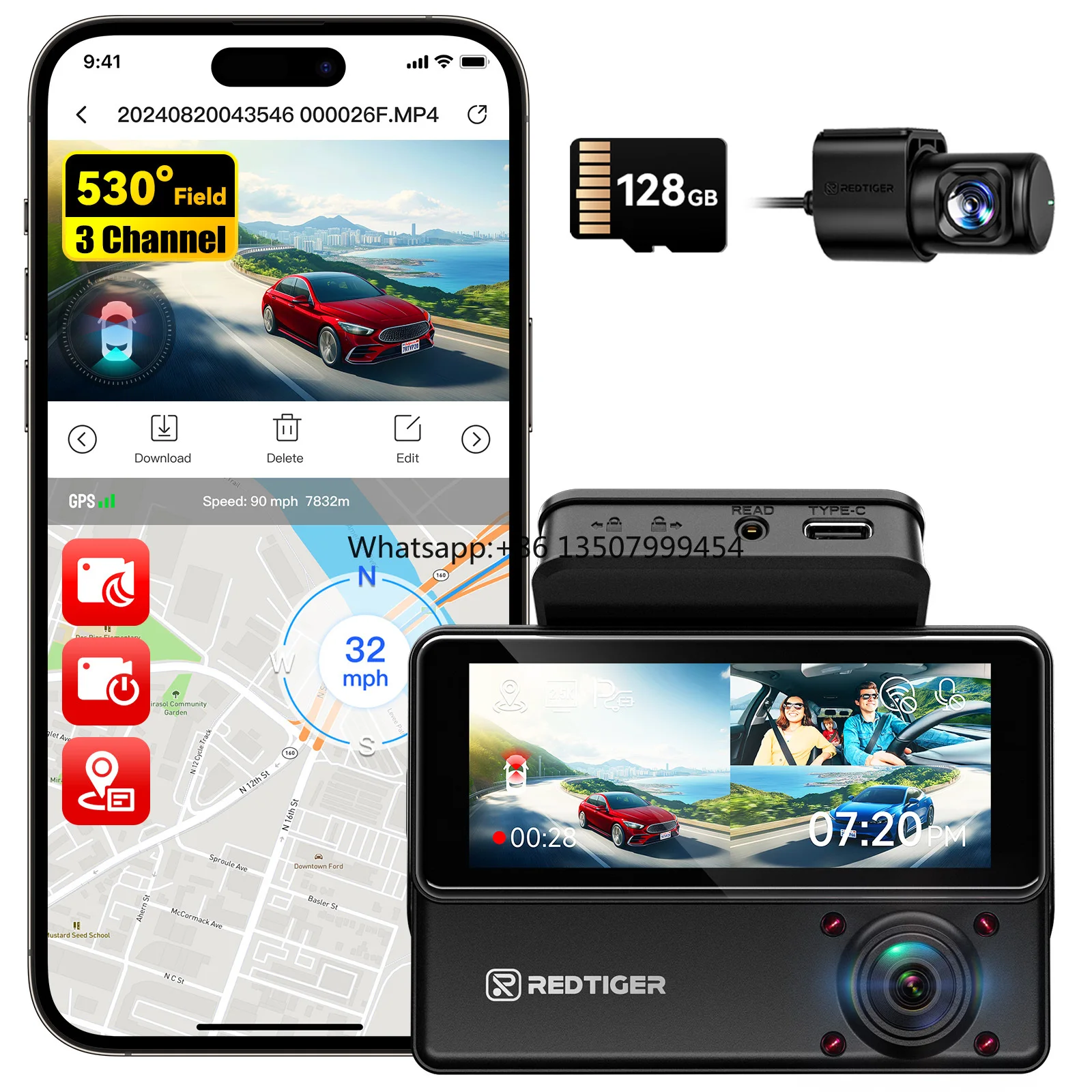

Dealer VP20 3 Channel Touch Screen Car Black Box 2.5K+2.5K+1080P Wifi Gps Night Vision Dash Cam for Trucks