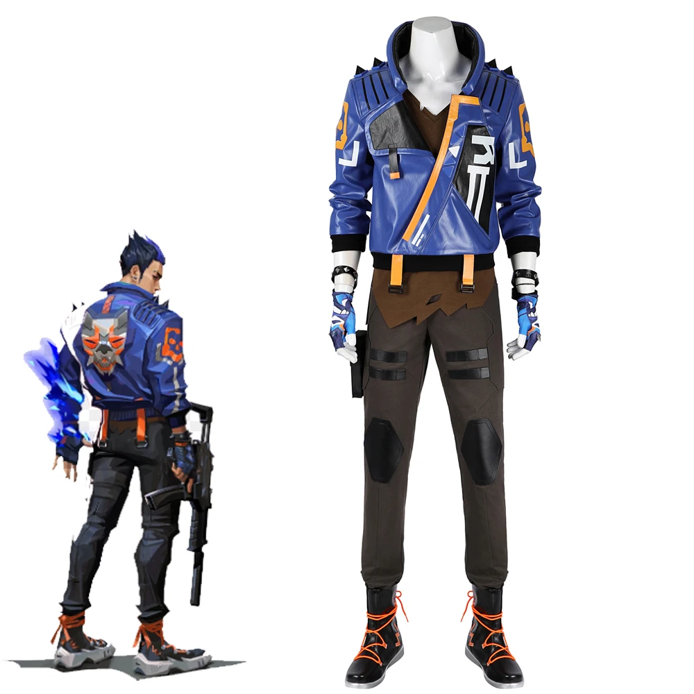 

Game VALORANT Yoru Cosplay Costume Men's Blue Jacket Top Pants Suit with Shoes Accessories Halloween Carnival Outfit