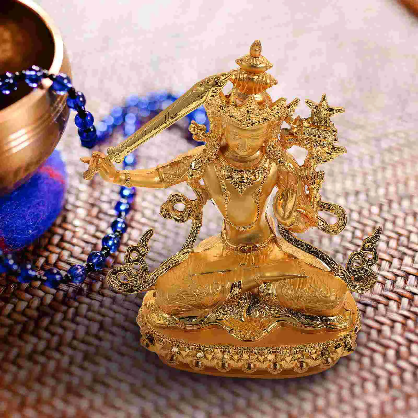 Gilded Manjushri Buddha Shape Decoration Home Decorations Desktop Ornament Buddhism Model Alloy Religious