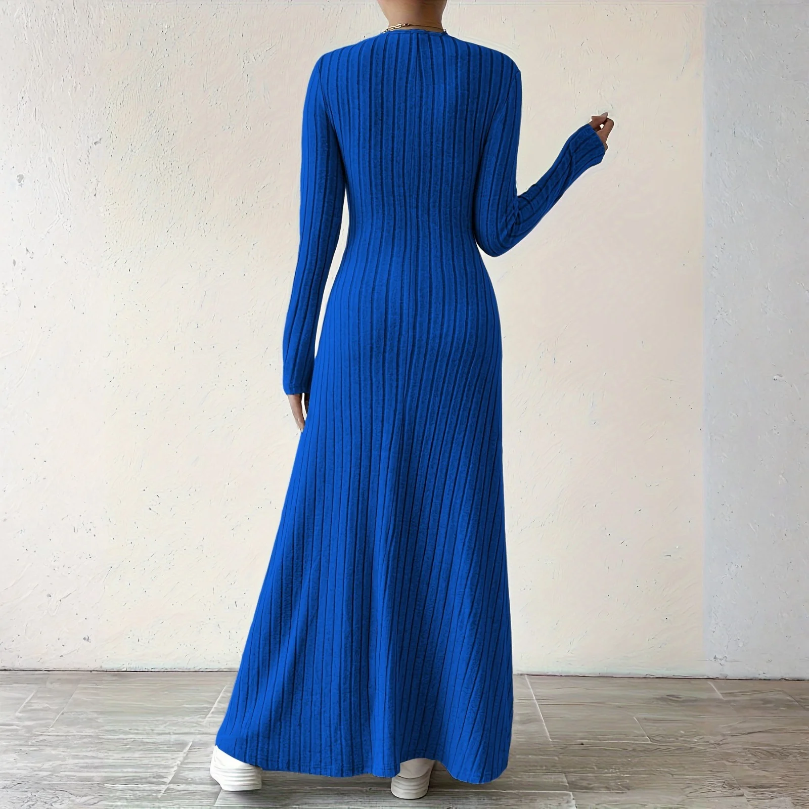 Damesjurk met lange mouwen Herfst Casual T-shirt Loose Fit Geplooide jurken aan de voorkant met zakken Vestidos Para Mujer Lange jurken