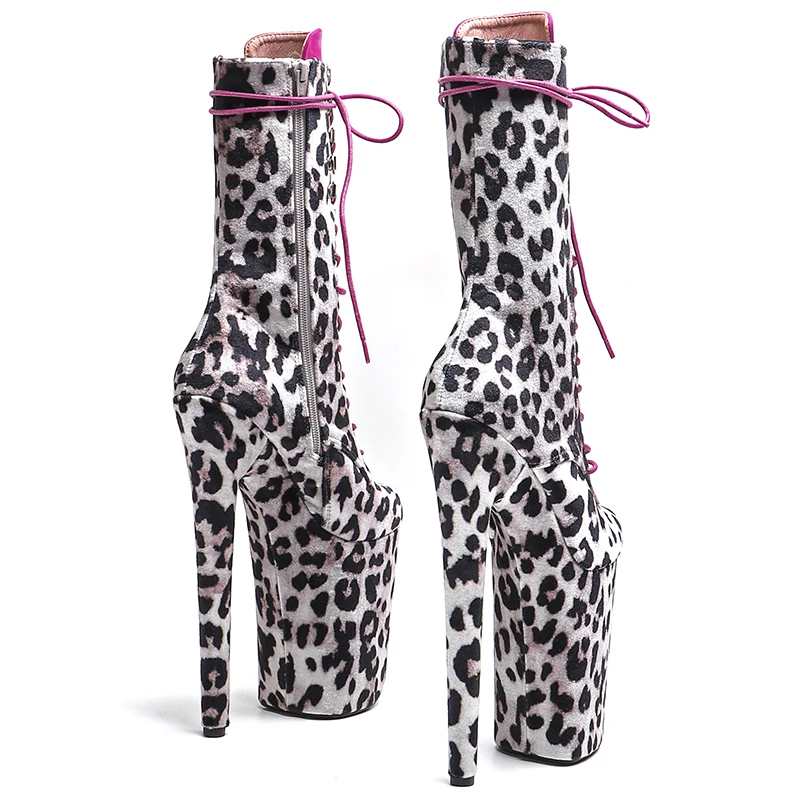 Leecabe Leopard Print High Heels, Upper Fashion Trend, Platform Stripper Heel, Pole Dance Boot, 23cm, 9 polegadas