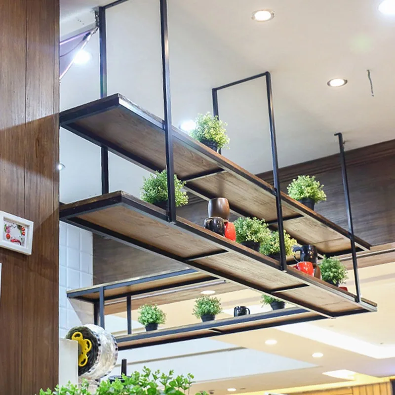 wrought iron wall shelf hanger solid wood one-word shelf layer shelf flower stand hanging wine rack bar counter wall-mounted boo