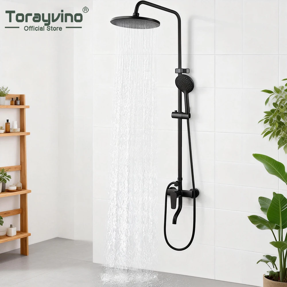 

Torayvino Matte Black Bathroom Shower System Faucet Set Bathtub Wall Mounted Rainfall Mixer Water Tap Bath Shower Faucet Set