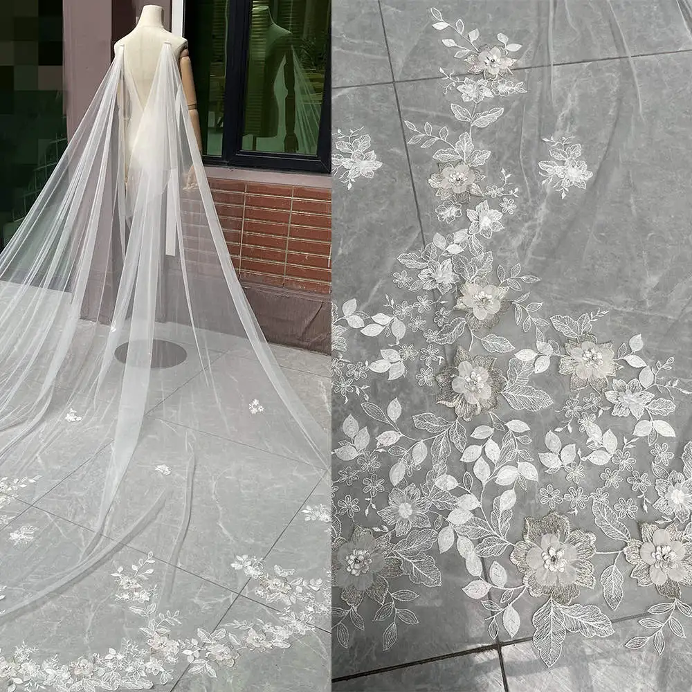 Gorgeous Bridal Veils Women One-Layer Appliques Lace Edge Floral Tulle fabric Wedding Dress Bridal Veil Velo De Novia Customized