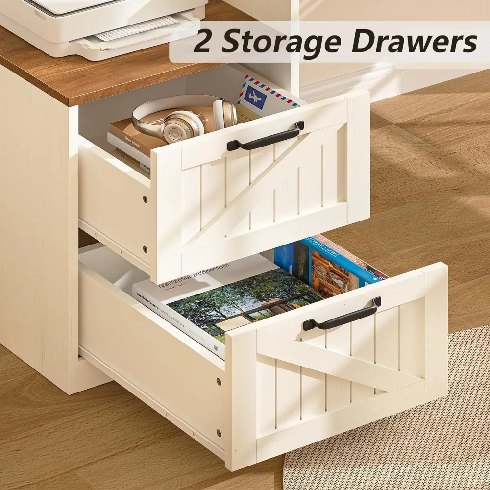 63" Farmhouse L Shaped Executive Desk with Drawers & Storage Shelf, Corner Computer Desk with Power Outlets, L Shaped Office Des image 5