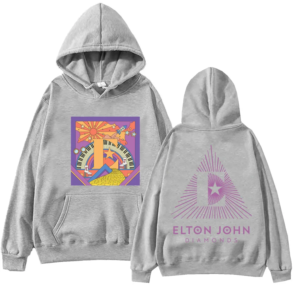 Capuz de manga comprida de diamantes Elton John Tops moletom casual para fãs de música, presente para primavera e verão 2024