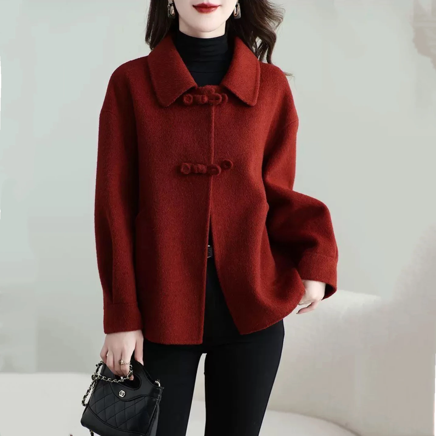 

Двустороннее шерстяное пальто: модная женская верхняя одежда в корейском стиле, свободный крой, осень-зима, новинка, куртка для мам