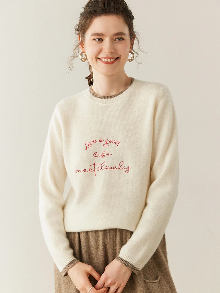 

Light Luxury 100% Cashmere Sweater Autumn Winter Woman Knitwear O-Neck Pullover Lady Long Sleeve Clothing Tops Elegant Jumper