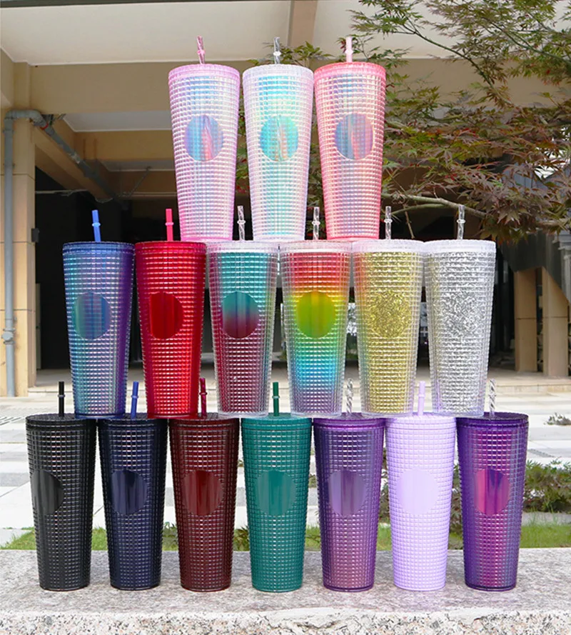 Double Wall Plastic Corn Tumbler, Straw Tumbler with Straw, No Starbks Logo, Coffee Cup, DIY, 700ml, 710ml, 22oz, 24oz, New