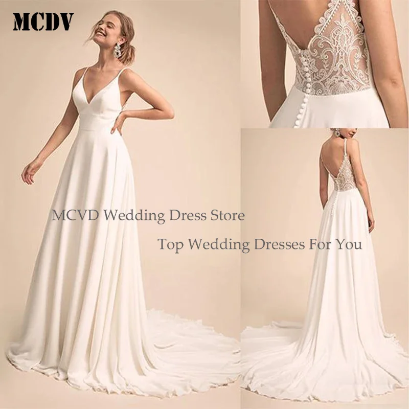 

MCDV Simple Charming V neck Wedding Dress With Lace Back Bridal Dress For Women Elegant Festa De Casamento