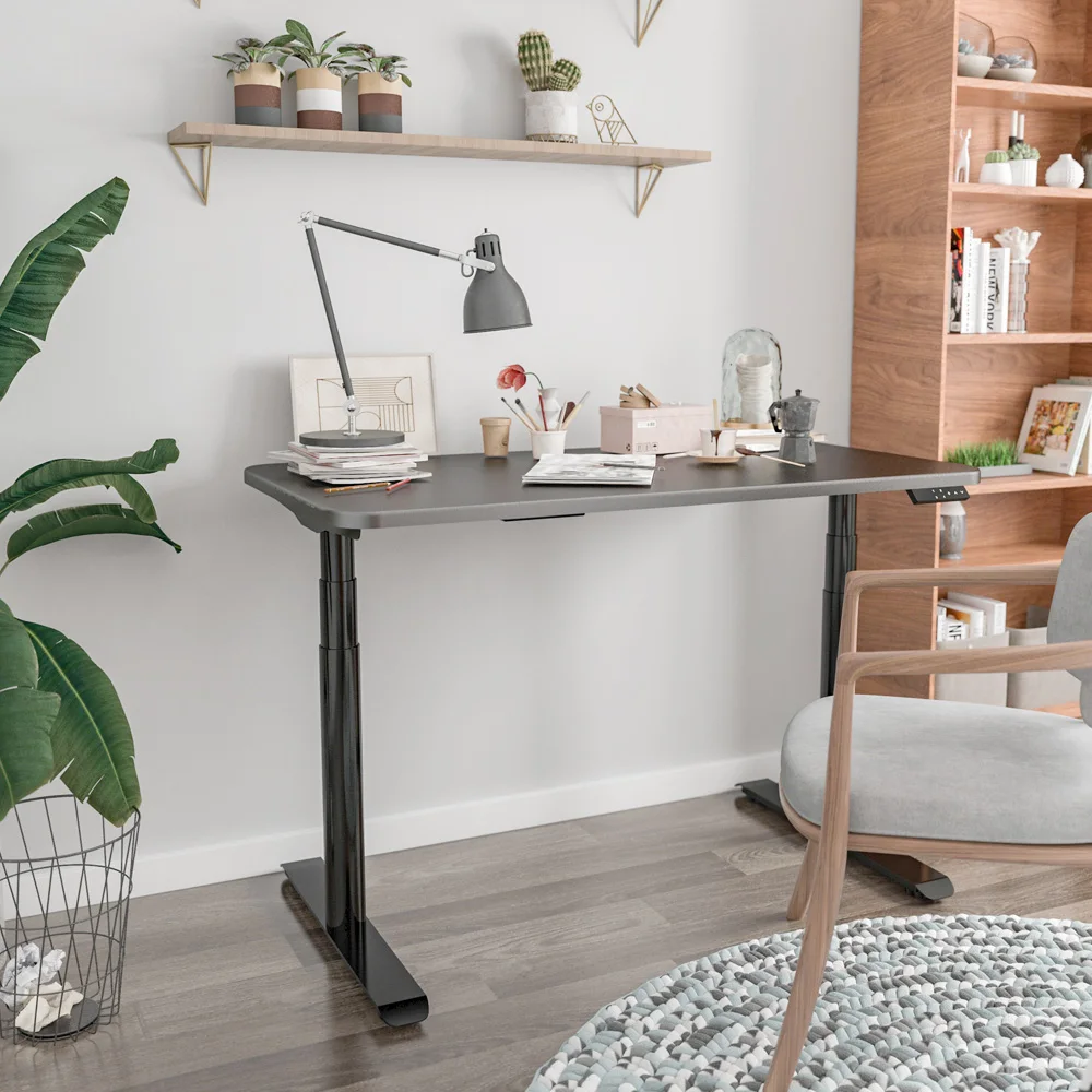 Home Office Electric Height Adjustable Uplift Table Ergonomic Sit Standing Motor Desk Dual Motor Round Leg Desk Frame