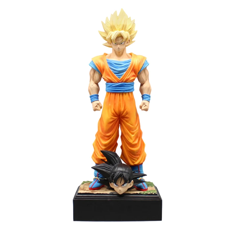 30cm Dragon Ball Z Figures Son Goku Anime Figure 2 Heads Kakarotto Super Saiyan Goku Pvc Statue Model Doll Collection Toys Gifts