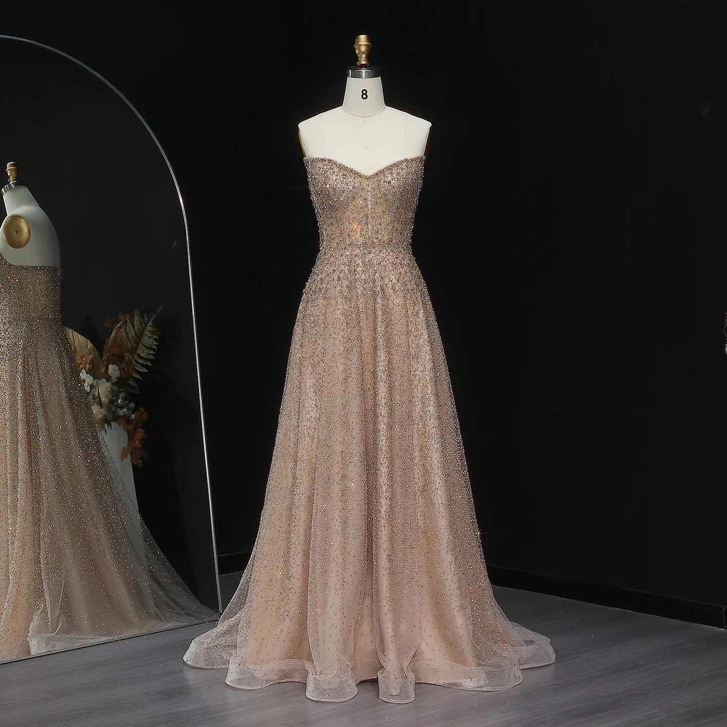 Strapless Crystal Evening Dress Blue Champagne Purple