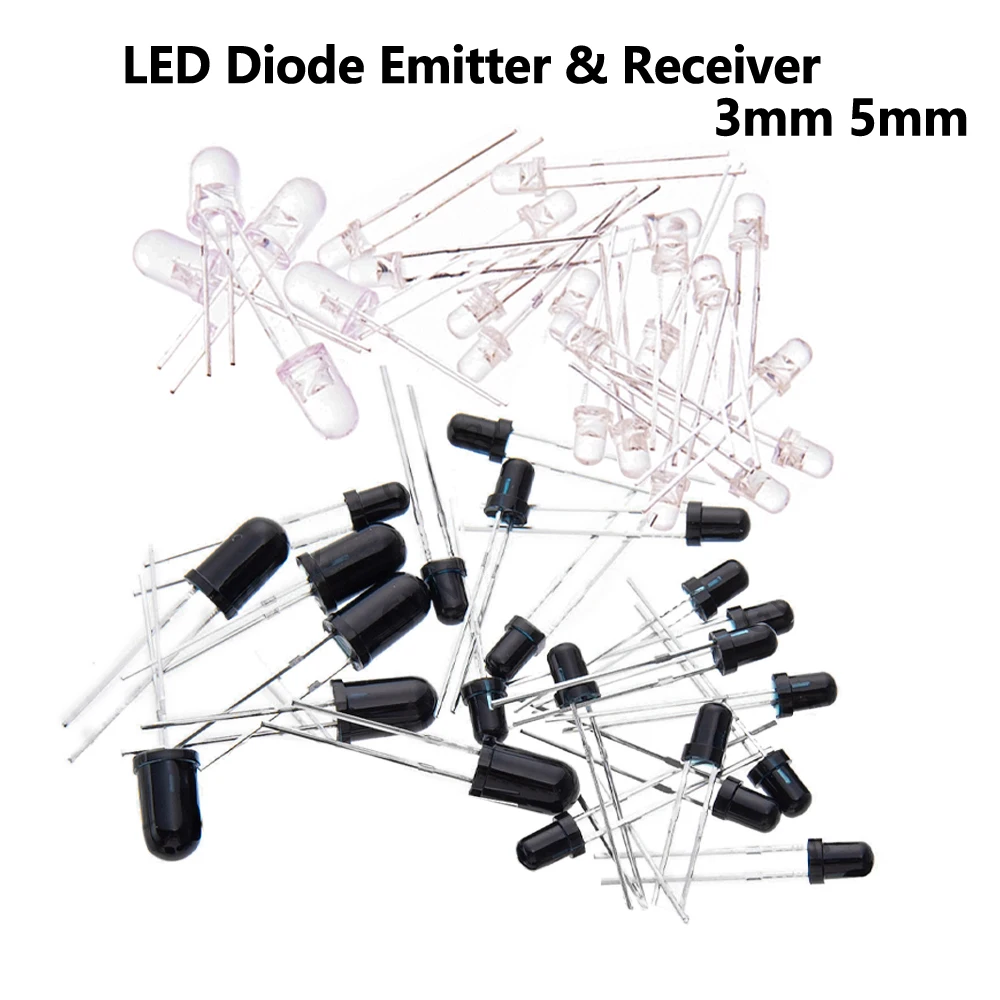 50/100/1000PCS LED Diode Emitter & Receiver Pair 3mm 5mm White Emitter Black Receiver for PCB DIY Electronics  LED Diode