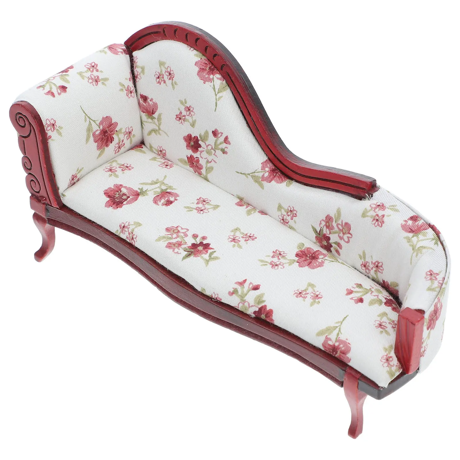 

Floral Mini Settee Miniature Chaise Lounge Dollhouse Model Furniture Bench Couch Accessories