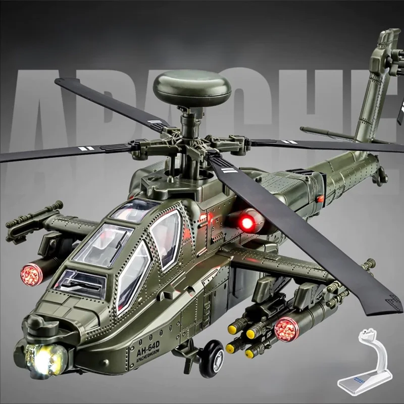 

1:46 AH-64 Apache Utility Alloy Attack Advanced Helicopter Model Diecasts Metal Fighter Aircraft Model Sound Light Kids Toy Gift