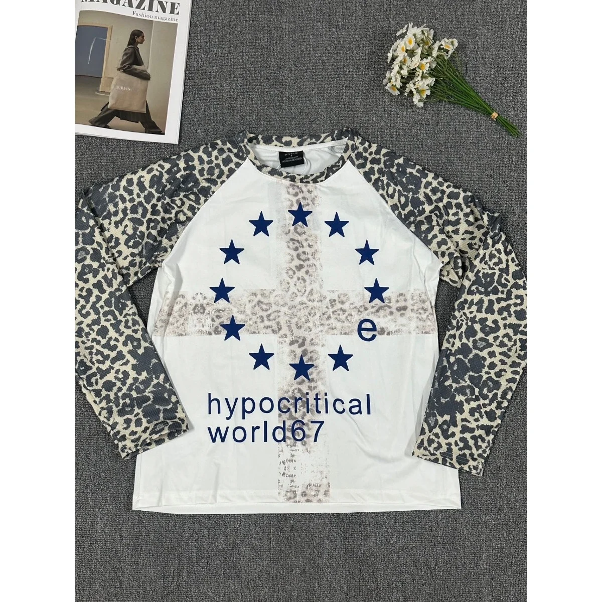 Tiger Stripe Shoulder Sleeve Insert Color Block Subculture Long Sleeve T-Shirt Standard Fit Embossed Slogan Font Casual Versa...
