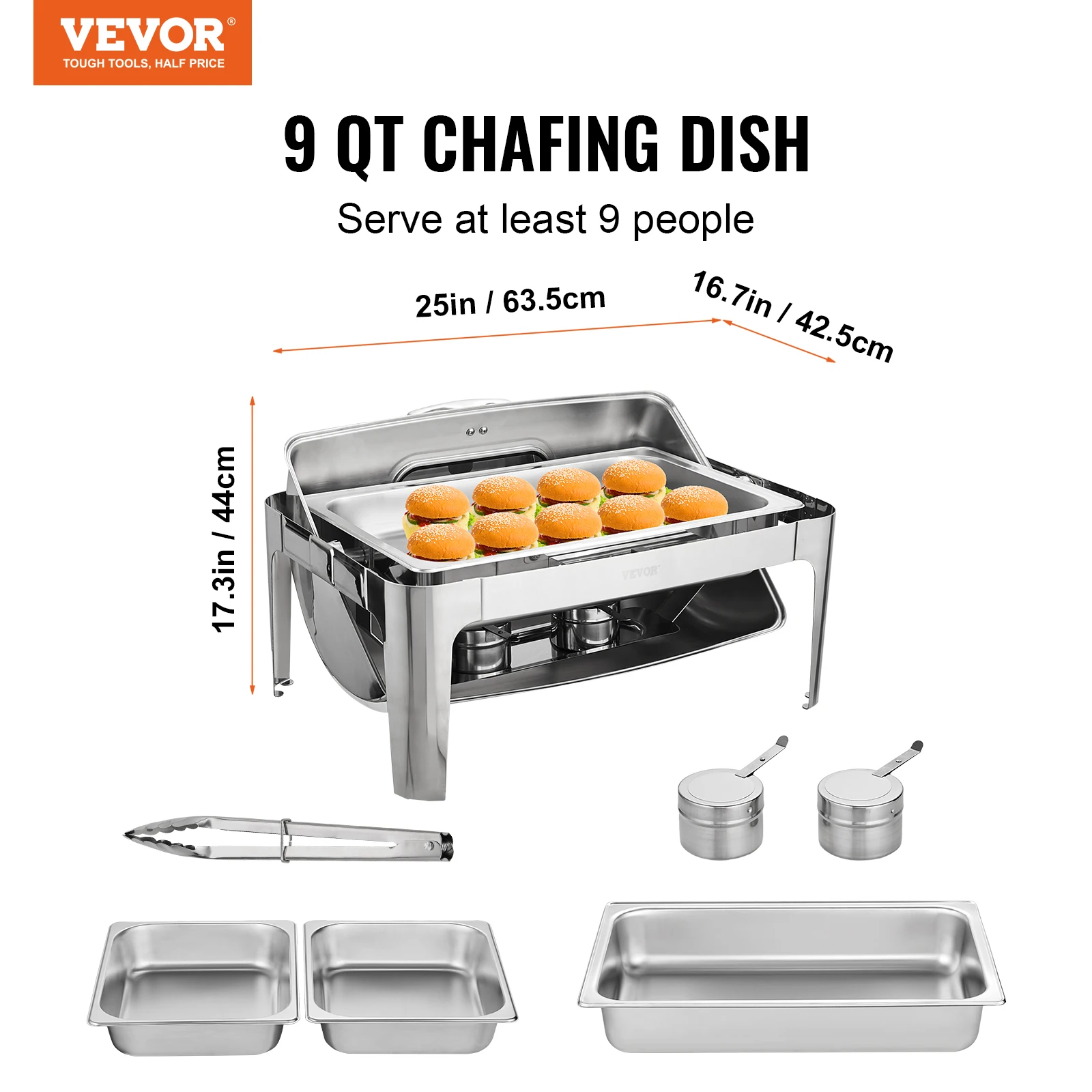 VEVOR Chafing Dish Buffet Set, 1/2/4/6 Pack,Rectangle Catering Warmer w/ Lid Water Pan Folding Stand Fuel Holder Tray Spoon Clip