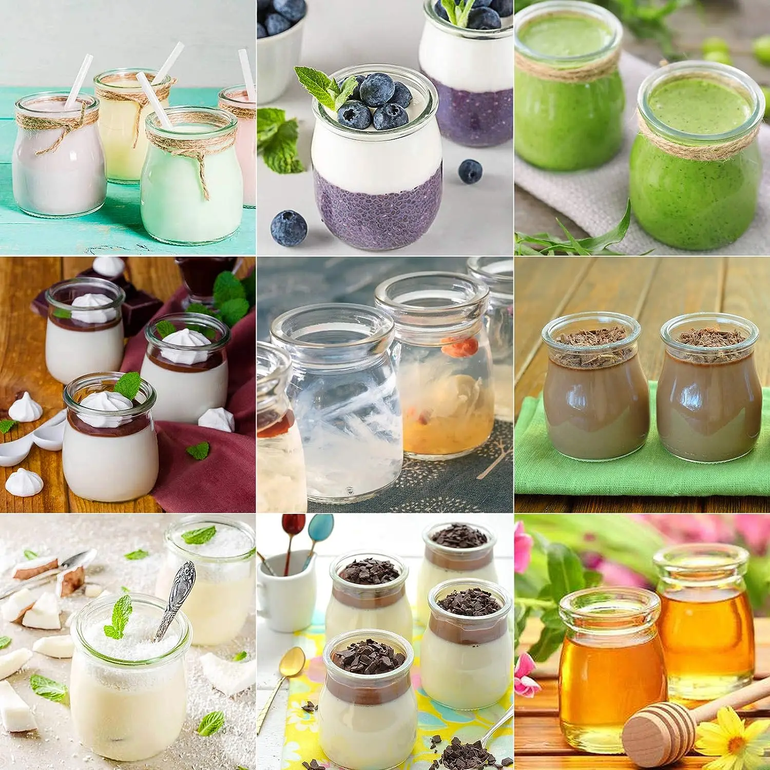 4oz Clear Glass Jars With PE Lids,Glass Yogurt Container,Glass Pudding Jars Yogurt Jars for Milk,Jams,Jelly,Mousse,Honey