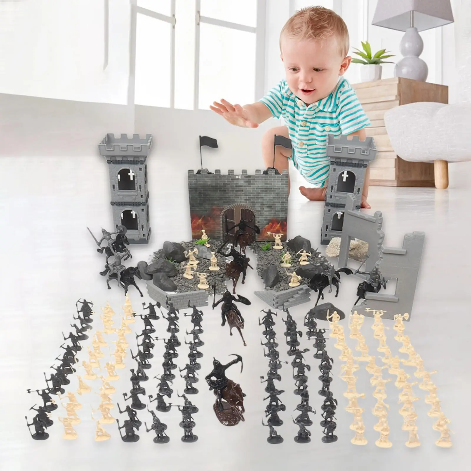 DIY Toy Soldiers Set Knights Game Playset Development Toys Castle Ruins Cavalry Action Figures Ancient Soldier for Boys Gifts