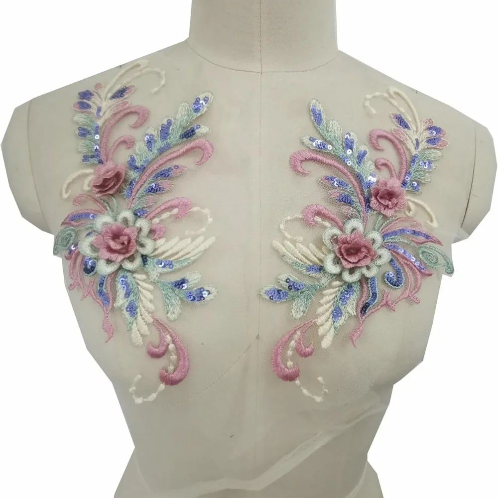 

Flower Embroidery Lace Decals Sparkling Rose Patterns 3D Flower Design DIY Clothing Wedding Dress Bridal Dress Decoration