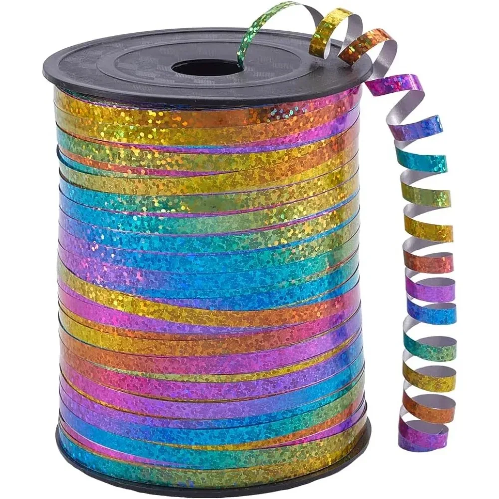 500 Yards 3/16 Zoll Lockenstab, Ballonband, schillernd, glänzend, metallisch, Laser-Regenbogen, holografisch, gewellt, dünnes Ballonherstellungsset