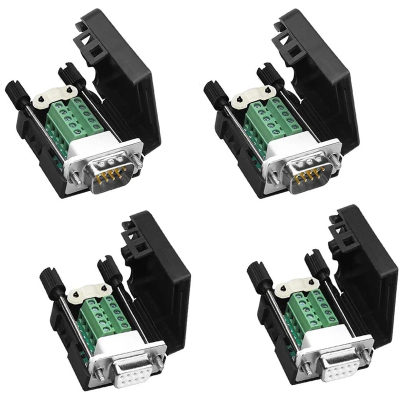 DB9 Solderless RS232 D-SUB Serial to 9Pin Port Terminal Male Female Adapter Connector Breakout Board (2-Male+2-Female)-DT30