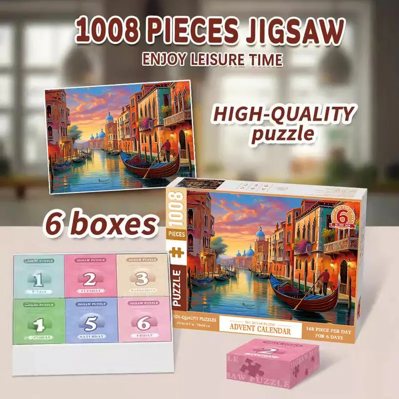 Advent Calendar 2024 Christmas Jigsaw Puzzles 1008PCS 6 Days Funny Holiday Puzzles Christmas Countdown Calendar Children Gifts