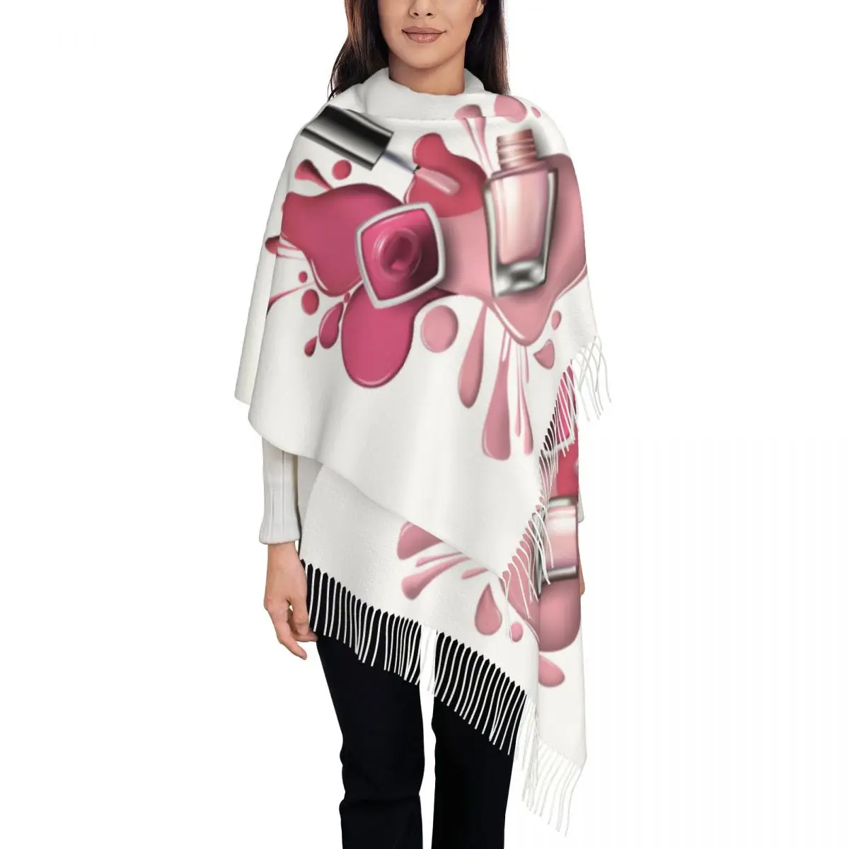 

Шарфы женские зимние толстые теплые шаль с кисточками шарф-лак для ногтей