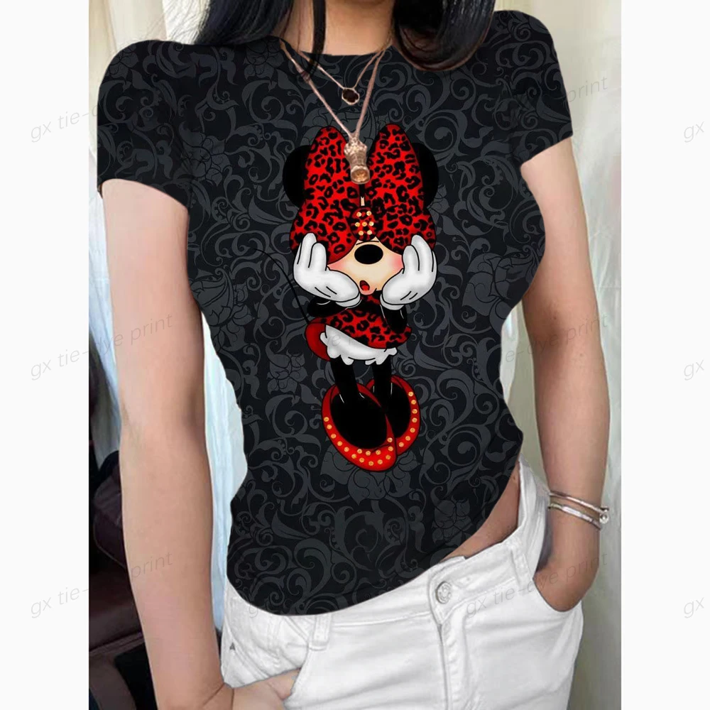 2000s Vintage Mickey Mouse Graphics Printing Summer Harajuku Slim Women T Shirt Short Sleeve Crop Tops Kawaii Y2K Baby Tees