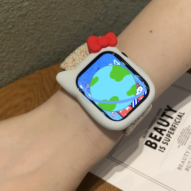 Cute Cartoon Cat Case For Apple Watch Series 8 7 6 SE 5 4 Korea Silicone Cover For iWatch 45mm 44mm 42mm 41 40mm 38 Accessories