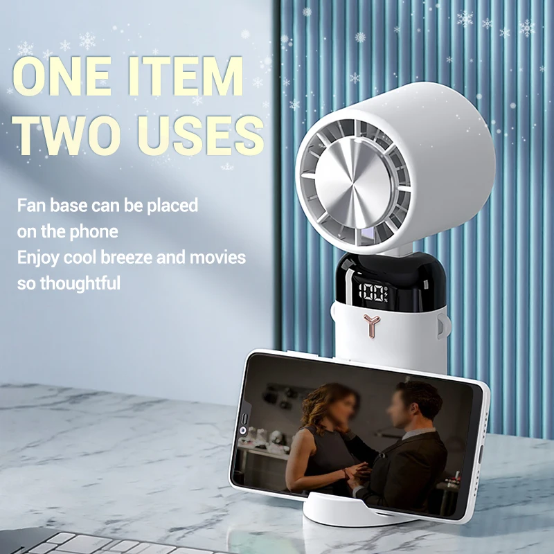 Ventilador eléctrico portátil de bolsillo, dispositivo plegable con pantalla LED, soporte para teléfono, refrigeración de escritorio