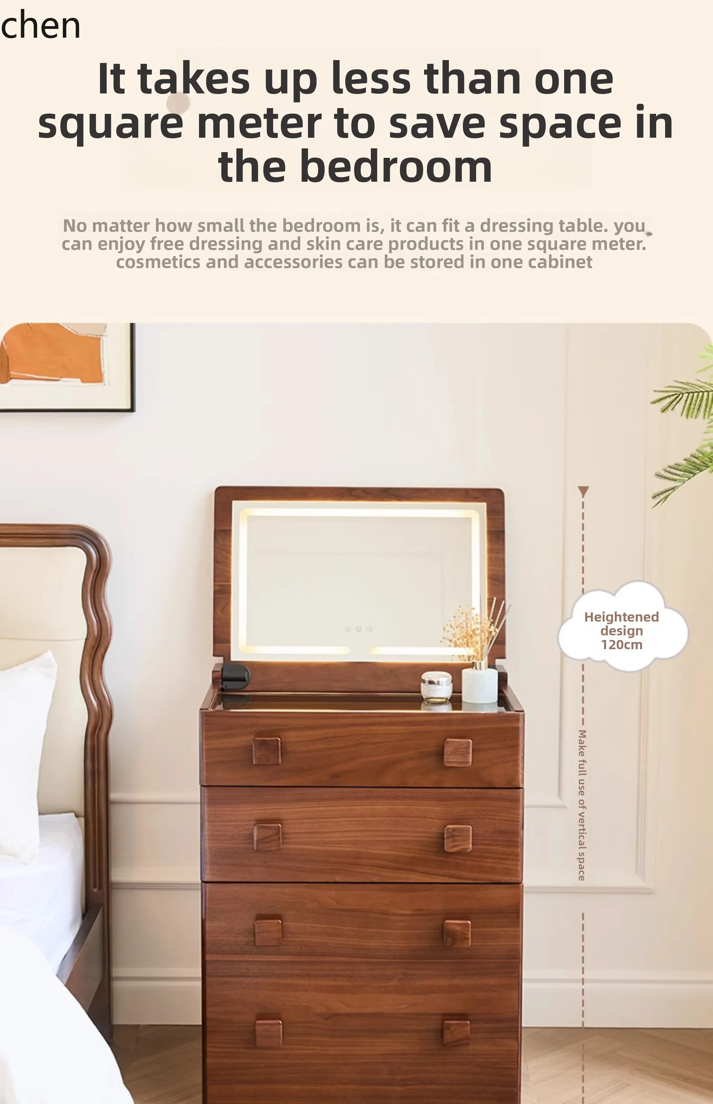 HT Solid Wood Dressing Table Bedroom Chest of Drawers Integrated Storage Cabinet Bedside Small Apartment