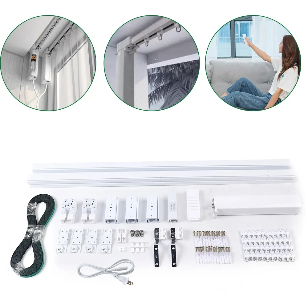 

Electric Curtain Track Set 19.69ft L Motorized Curtain Tracks Ceiling Mounted Electric Curtain Track Set with Remote