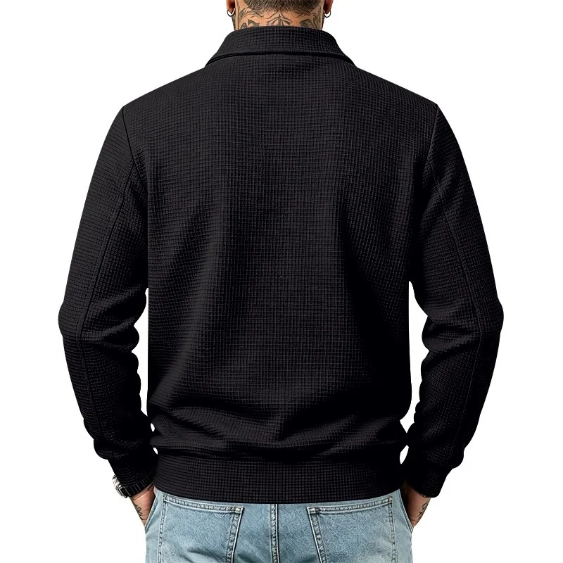 Solid Color Outerwear S M Mens Waffle Jacket Polyester Fabric Medium Elasticity Front Pocket Design For Outdoor Sports