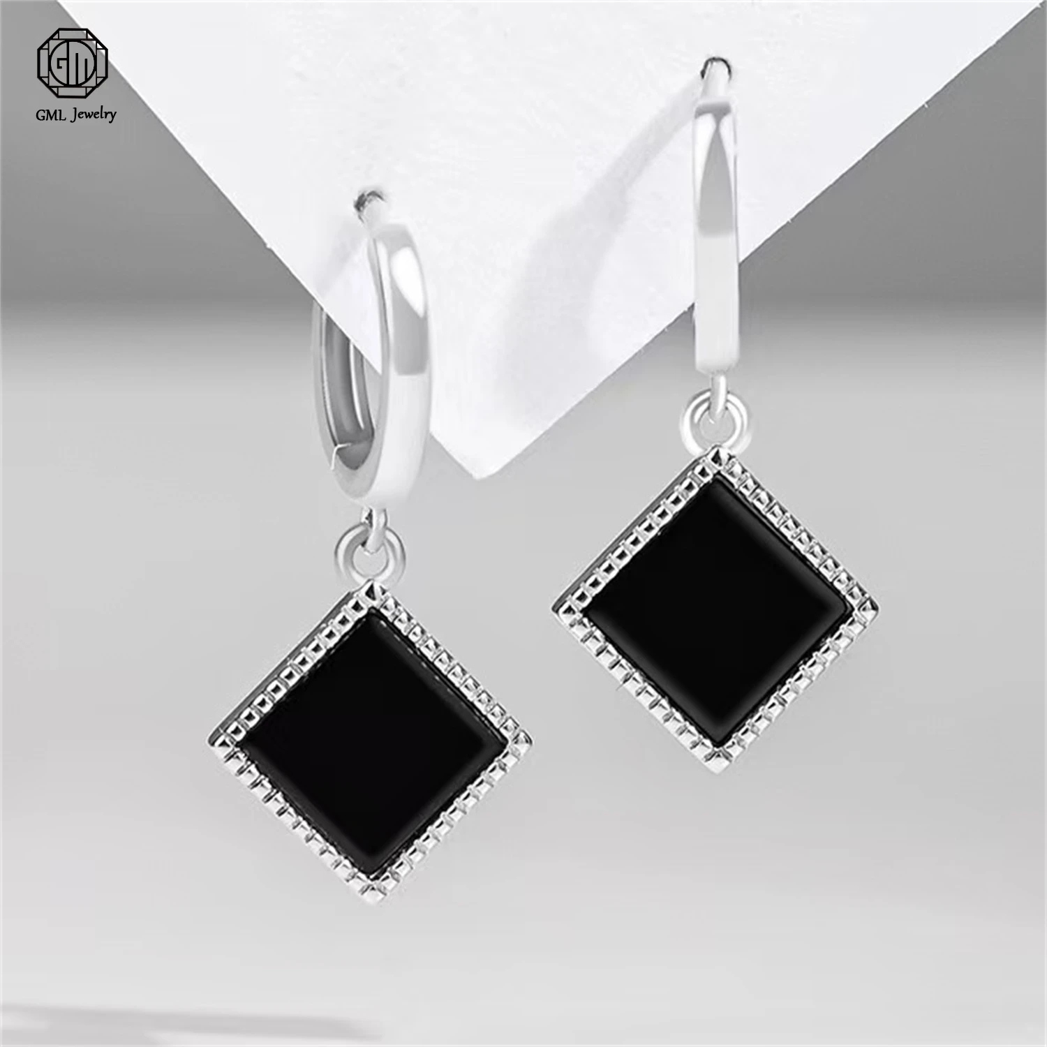 Natural Grade A Jadeite Black Jade Square Earrings Women High End Fashion Gemstone Exquisite Heart Shaped Earrings Jewelry Gift