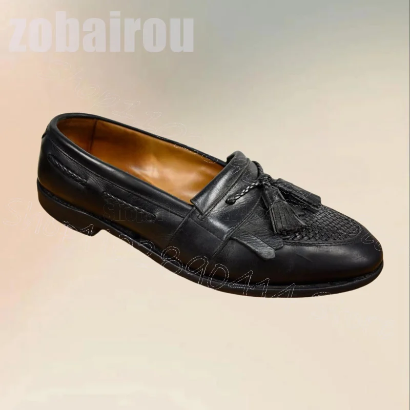 Black Knitted Tassels Design Penny Loafers Fashion Slip On Men Shoes Luxury Handmade Party Office Feast Dating Men Casual Shoes