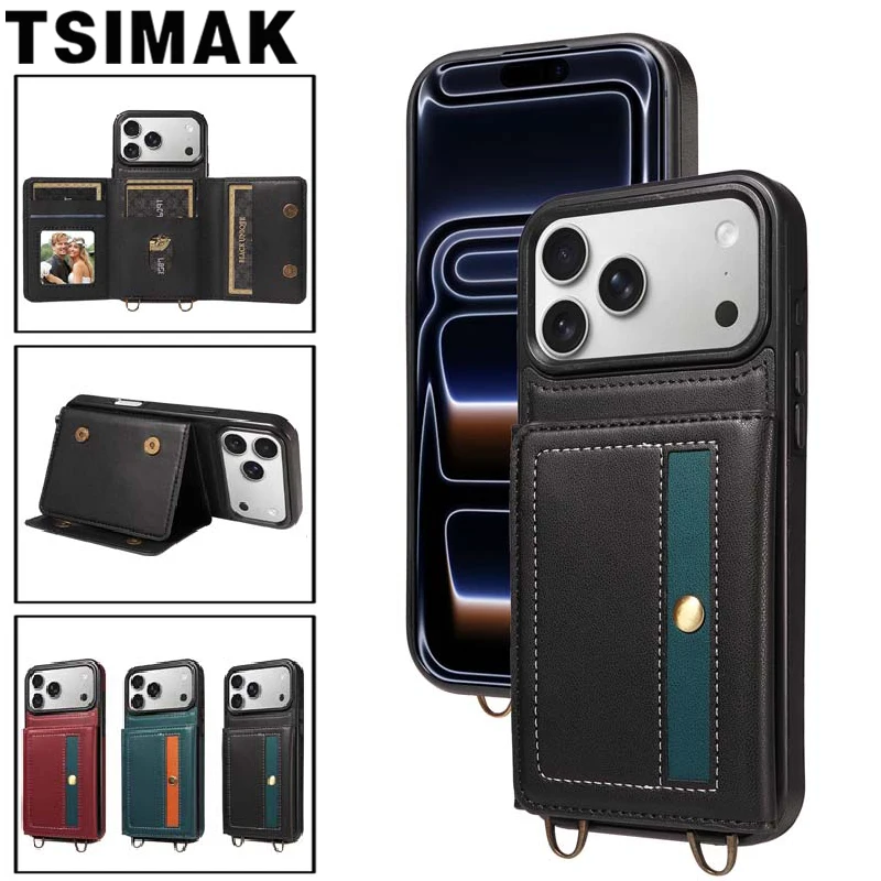 

Кожаный чехол для iPhone 17 Pro Max 17 Pro Air iPhone17, чехол для телефона, магнитный кошелек через плечо с держателем слота для карт, защитный чехол