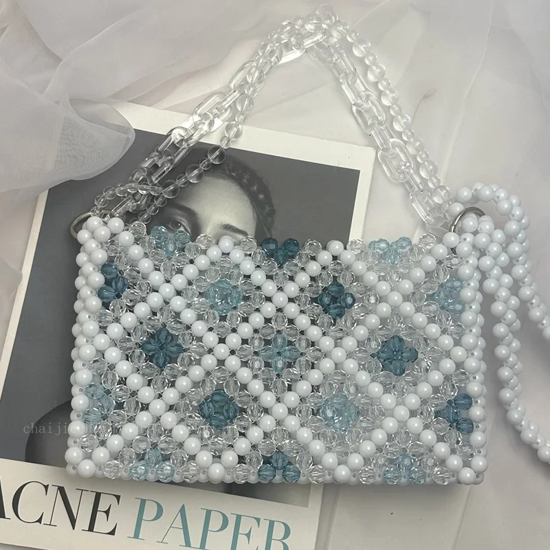 Borsa a tracolla da donna in cristallo acrilico intrecciato a mano con Design Lingge blu borsa a tracolla nuova moda nella personalizzazione della