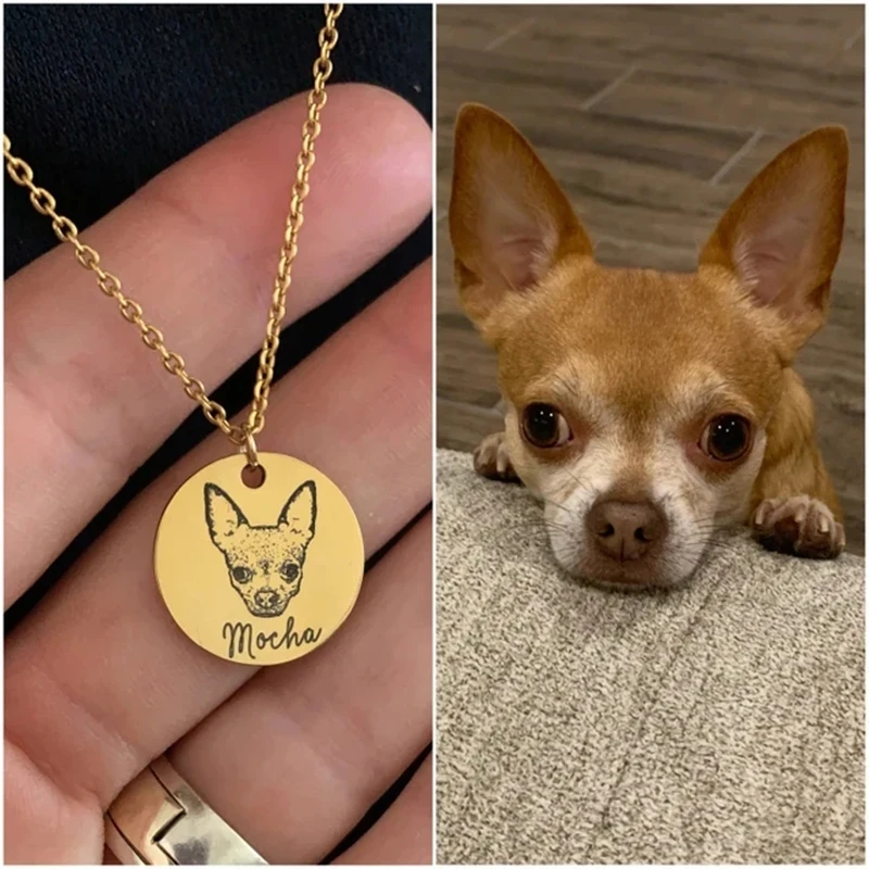 Kiss Jewelry Stainless Steel Pendant Personalized Pet Animal Photo Necklace Women Custom Tiny Cat Dog Name Choker Necklace Gift