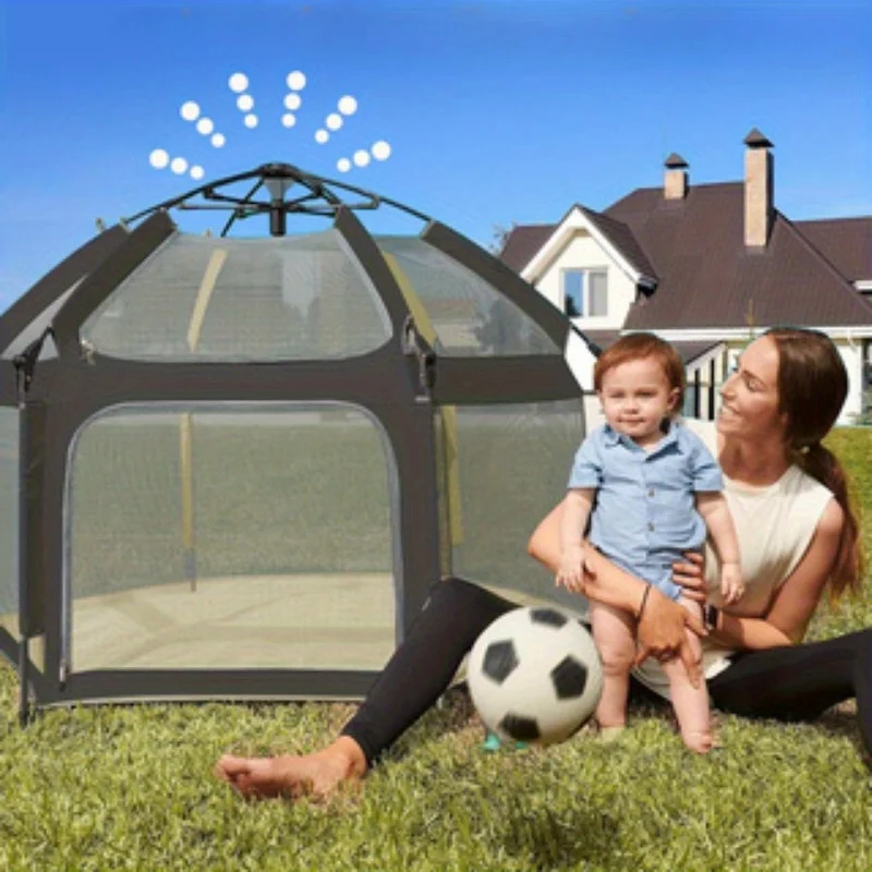 Folding baby tent, playhouse with sunshade and mesh panels, ideal for indoor and outdoor activities