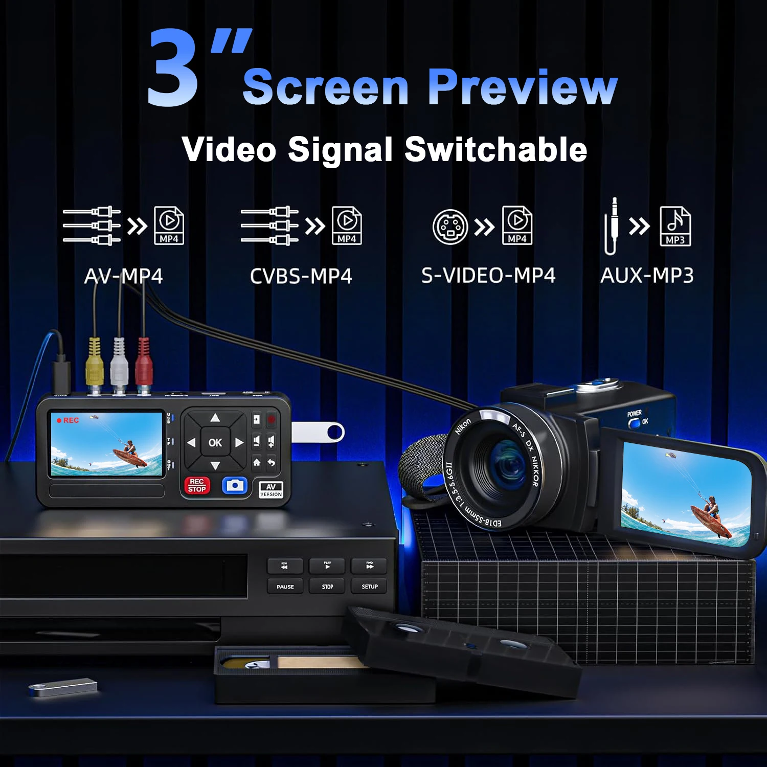 New CVBS S-Video 720P Analog to MP4 1080P Digital Video Converter AV Video Recorder Box Capture Card for VHS DVD Cassette Tapes - view 3
