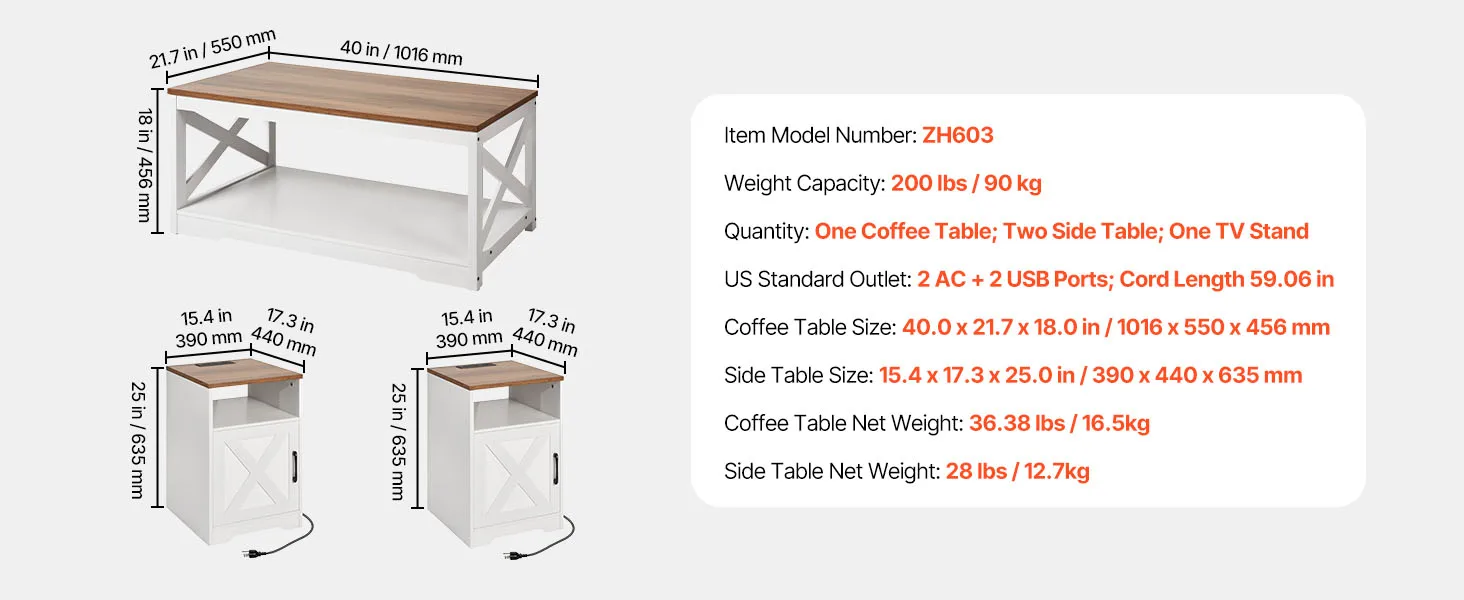 SucceBuy Coffee Tables Sets Living Room Table with End Side Table Coffee and End Tables Sets with Metal Legs for Living Room