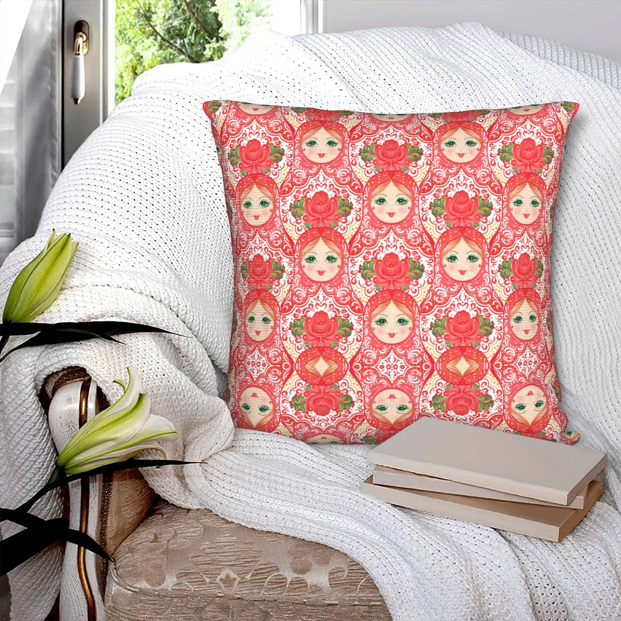 Babushka Matryoshka Russian Doll Pillow Case 40x40cm Home Decorative Nordic  Chair Cushion Square Pillowcase