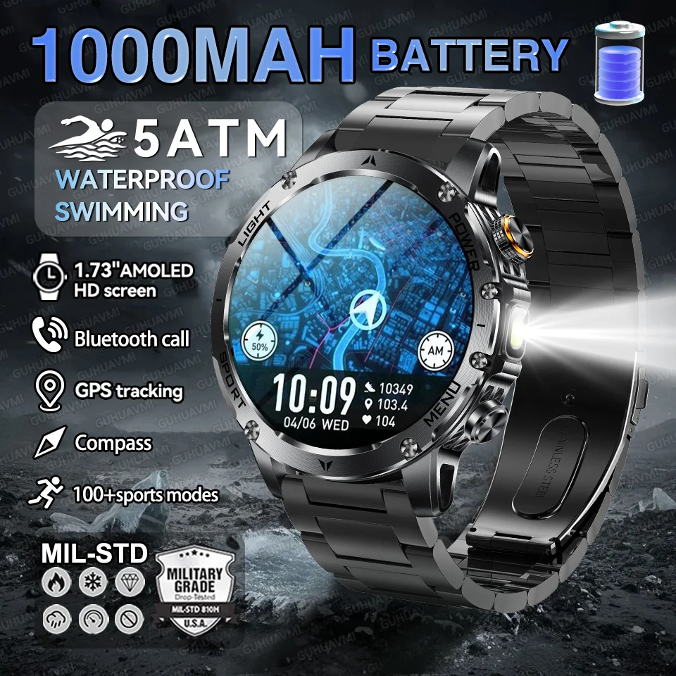 

Adult Military Sports Smart Watch 5ATM IP69K Waterproof Clock GPS NFC Bluetooth Call LED Outdoor Fitness Sports Smartwatch Men