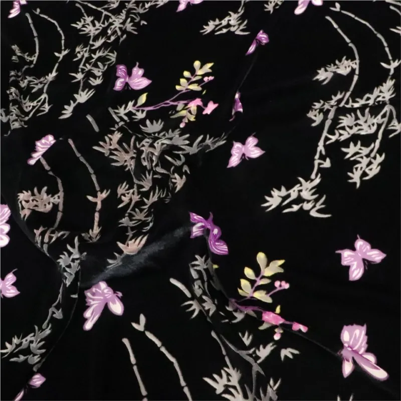 벨벳 브로케이드 비스코스 프린트 무늬가 있는 번트 패브릭 나이트가운 드레스 치파오