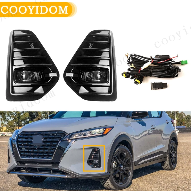 

Set Headlight Driving Lamp Fog Lamp LED Fog Lights Fog Light Cover Grill Bezel Frame Wire Harness Switch For Nissan Kicks 2021