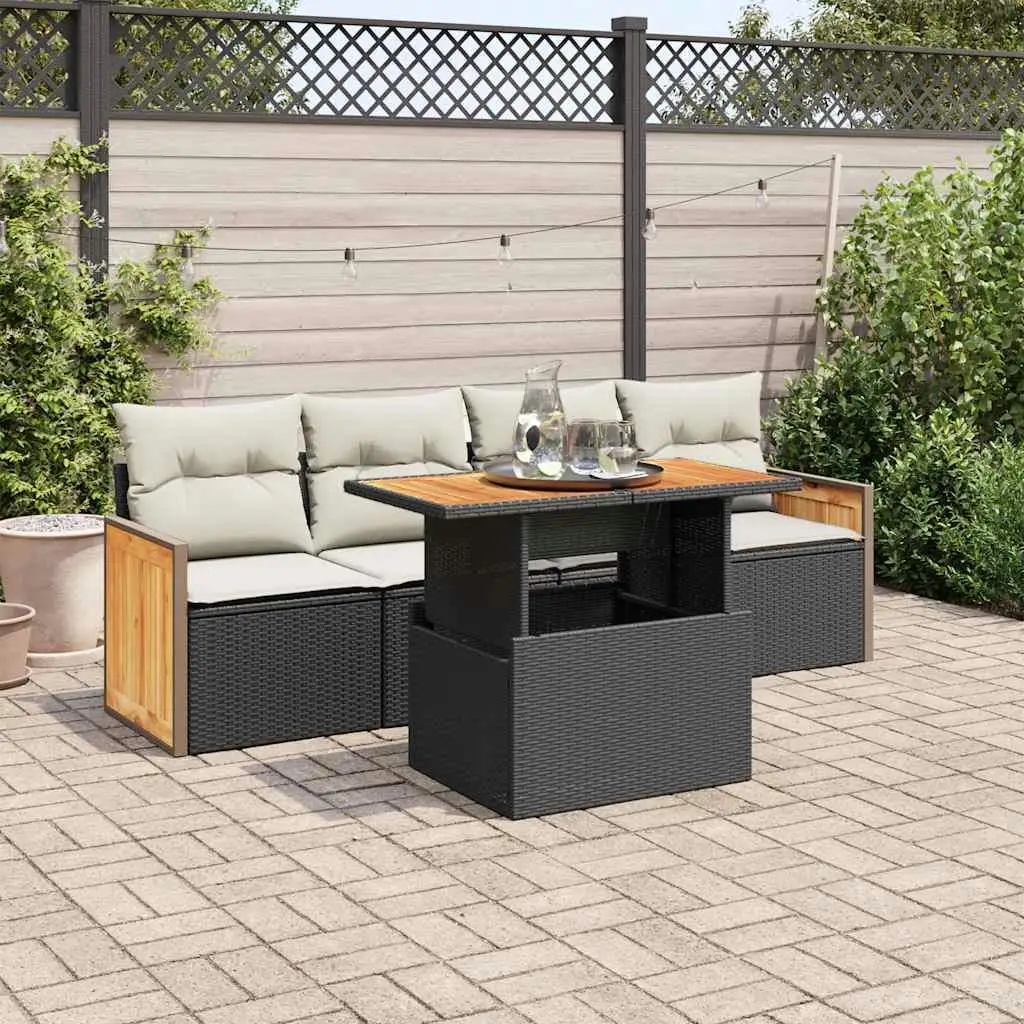 

Elegant Outdoor Garden Sofa Set Black and Cream Cushions Durable All Weather Patio Furniture Comfortable Relaxation Seating